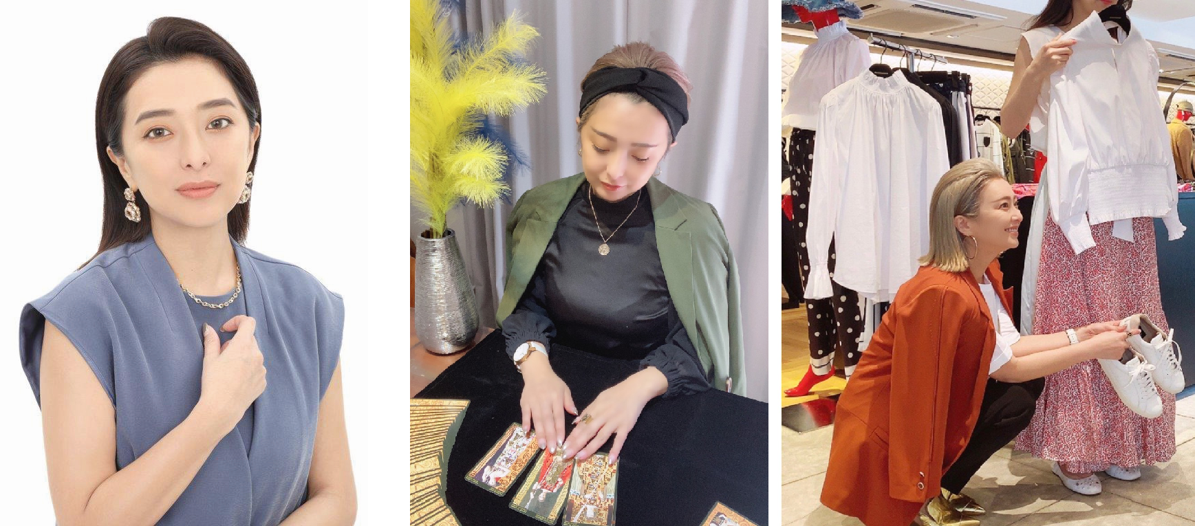 （左）フォーチュンカウンセラーmaiさん　（中央・右）占い、アテンドショッピングイメージ