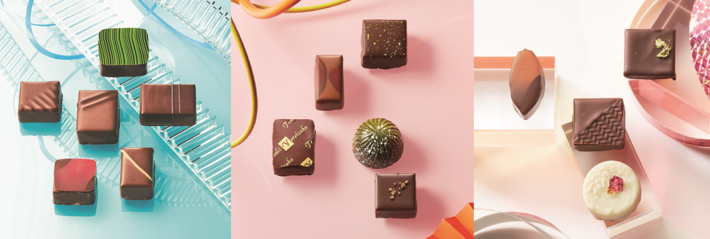 左）限定スペシャルボックス・アムールセレクションF（6個入）3,564円　中）限定スペシャルボックス・アムールセレクションJ（5個入）3,240円　右）限定スペシャルボックス・アムールセレクションN（4個入）2,592円　