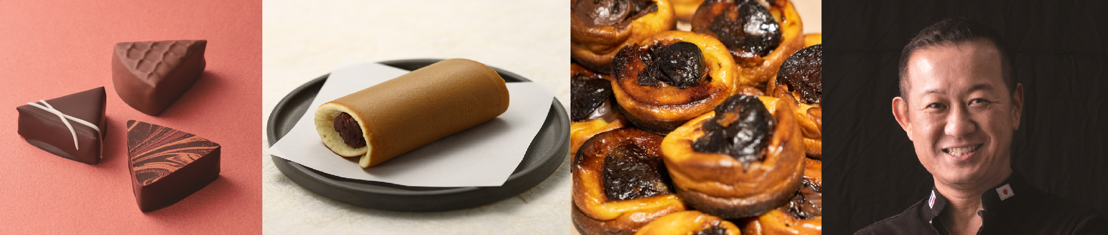 左）【当店限定】エクセランバニーユ（3個入）1,458円　中）【当店限定】商品名・価格未定（3種・各１個入） 右）【当店限定】ファーブルトン オ ショコラ（3個入）1,296円