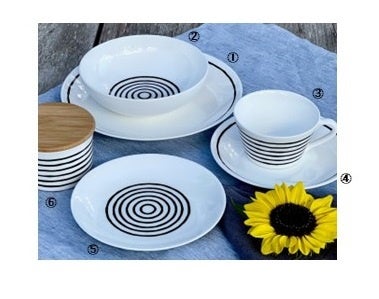 ［KOTTE］＜グスタフスベリ＞ ①プレート 17,600円 ②ボウル 19,250円 ③カップ 16,500円 ④⑤プレート 15,400円 ⑥キャニスタ－ 15,400円