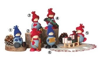 ［北欧倶楽部]＜シラストントゥクラ＞ トントゥ ①～③ 各2,860円 ④ 3,630円 ⑤ 2,860円 ⑥ 5,940円