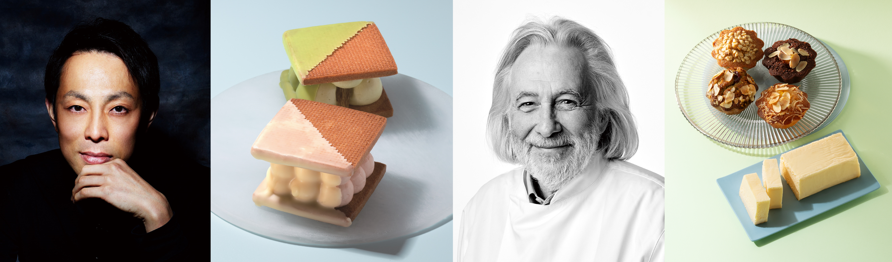 ＜セイイチロウ,ニシゾノ＞バターサンドサマーアソート （3個入）2,700円、＜ミッシェル・ブラン＞上）フィナンシェ フルール （4種×各1個）2,592円、 下）テリーヌ フロマージュ（1本）2,808円