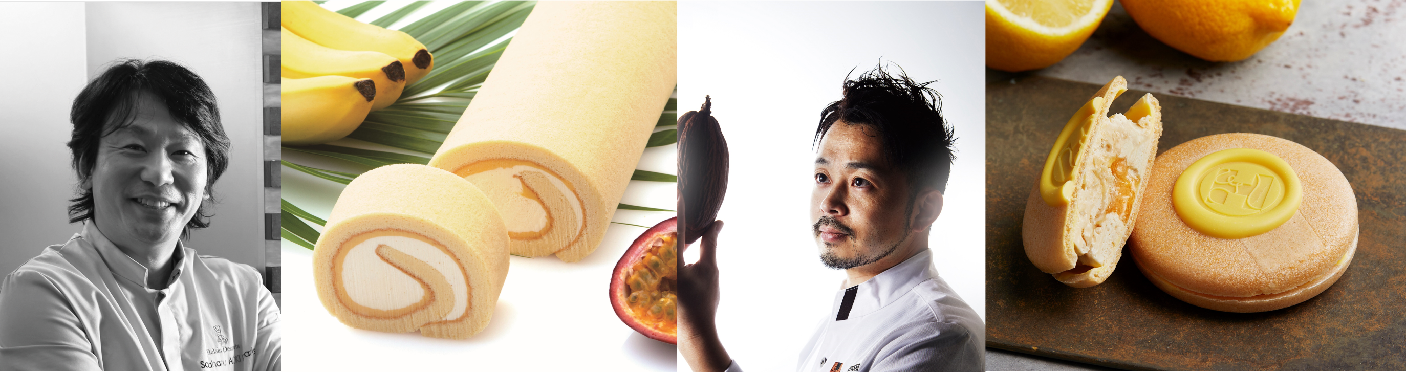 ＜パティスリー・サダハル・アオキ・パリ＞ルーロー パッション バナーヌ （カット）756円＜各日50個限り＞（ホール）3,743円＜各日30本限り＞、＜ショコラトリー ヒサシ＞Monaショコラシトロンノワゼット （5個入）3,240円＜各日80箱限り＞