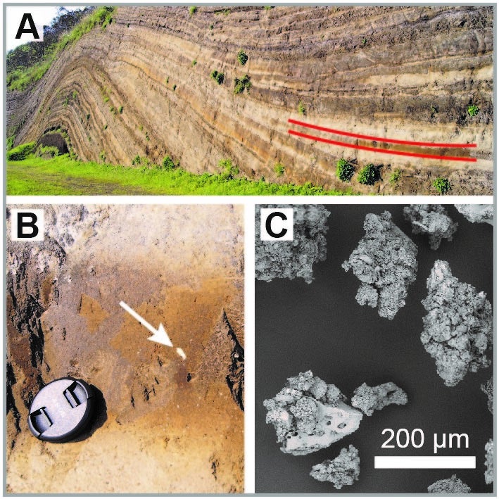 図３伊豆大島で見つかった大室ダシ由来の火山灰層