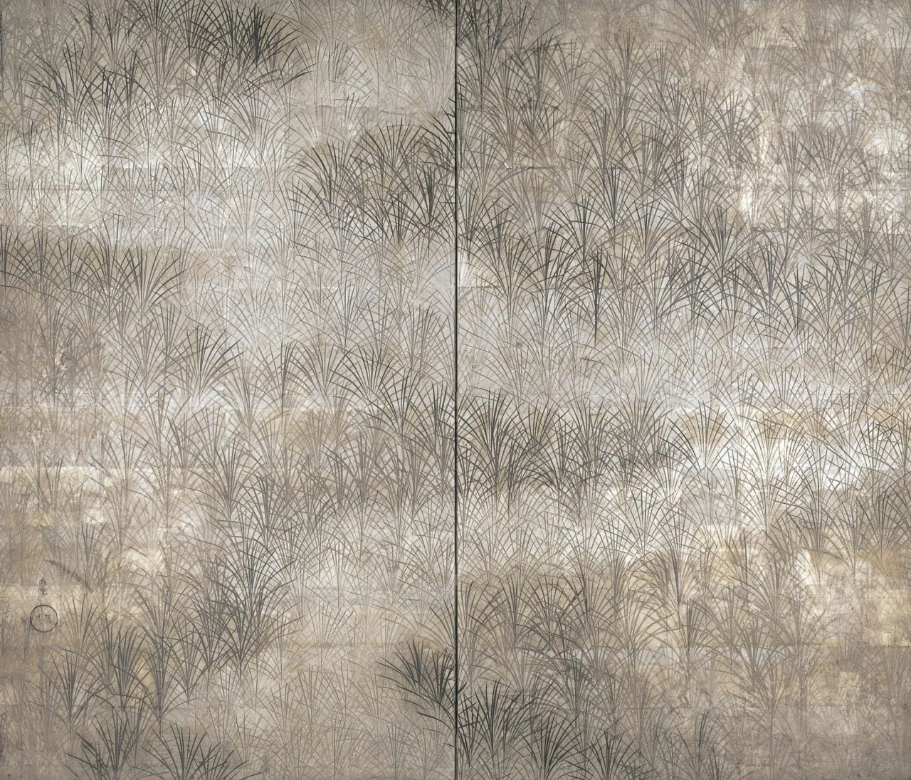 芒野図屏風　鈴木帰一筆　千葉市美術館蔵