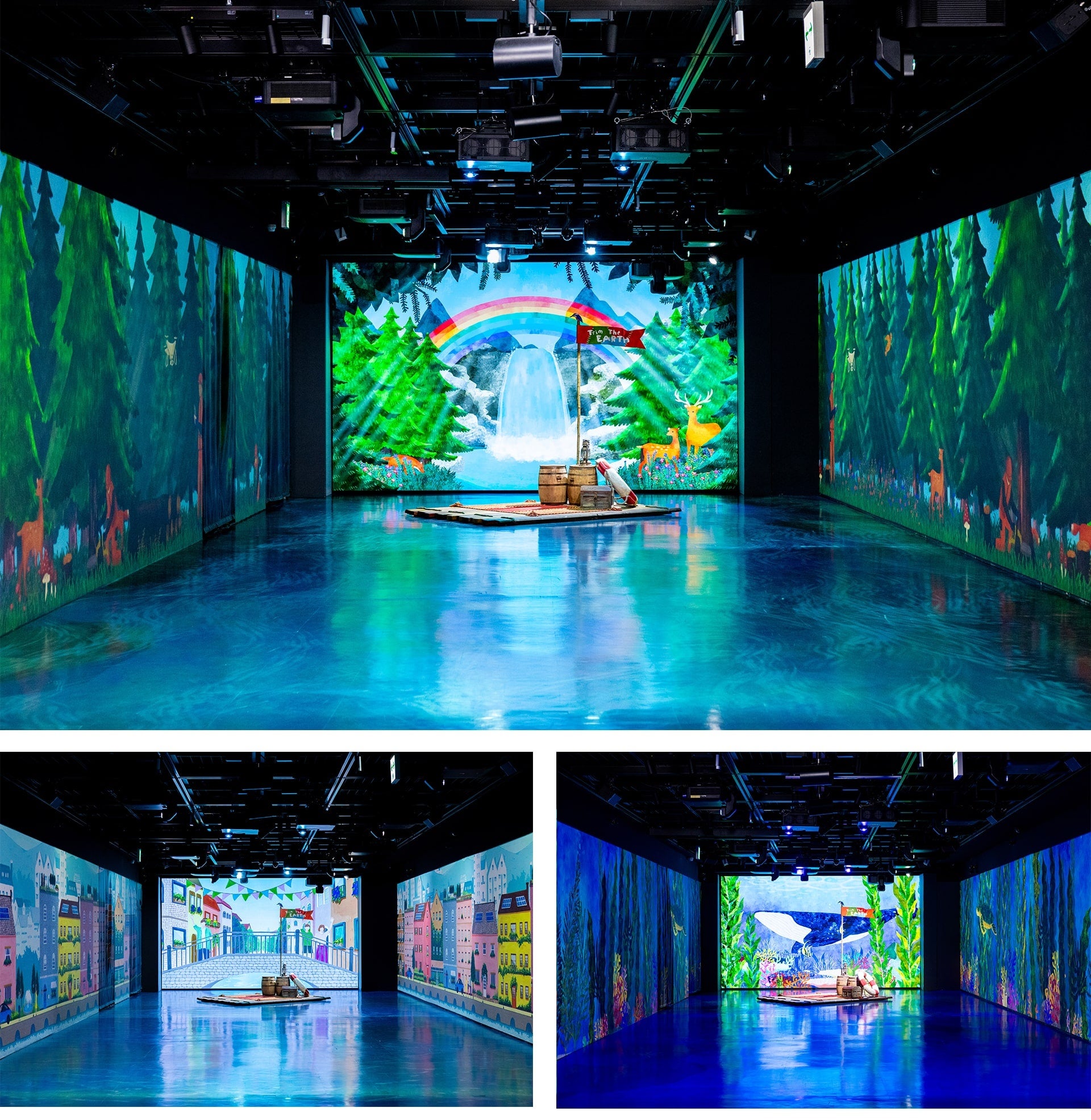 森、街、海のシーン