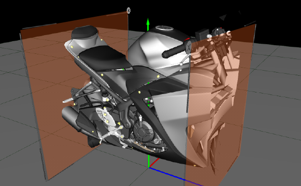 切断面を２面設置して、評価を行っている様子 （切断個所が分かりやすいよう、画像では断面に着色しています）