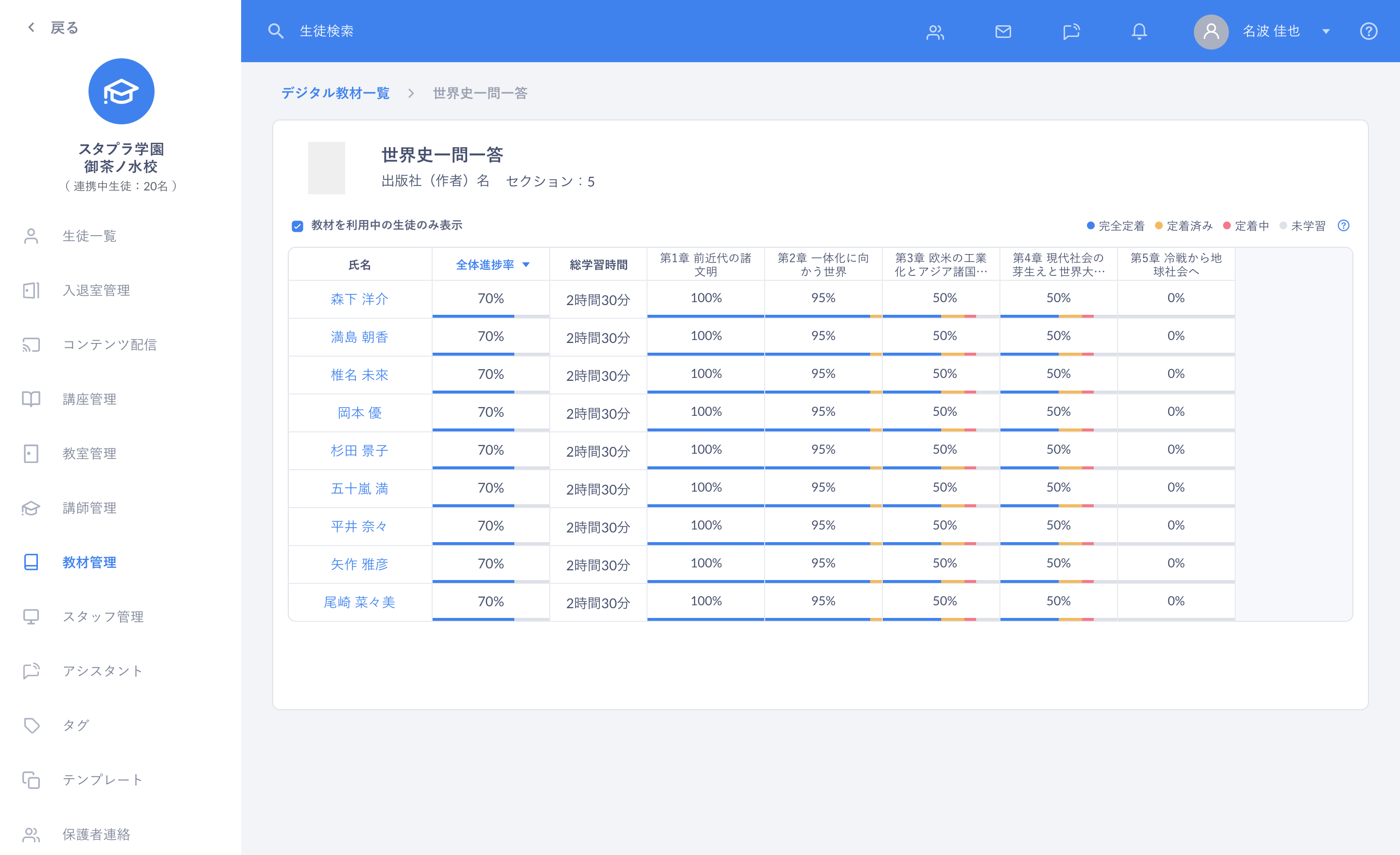 Studyplus for School上での「ドリル」教材の学習管理画面イメージ（開発中）