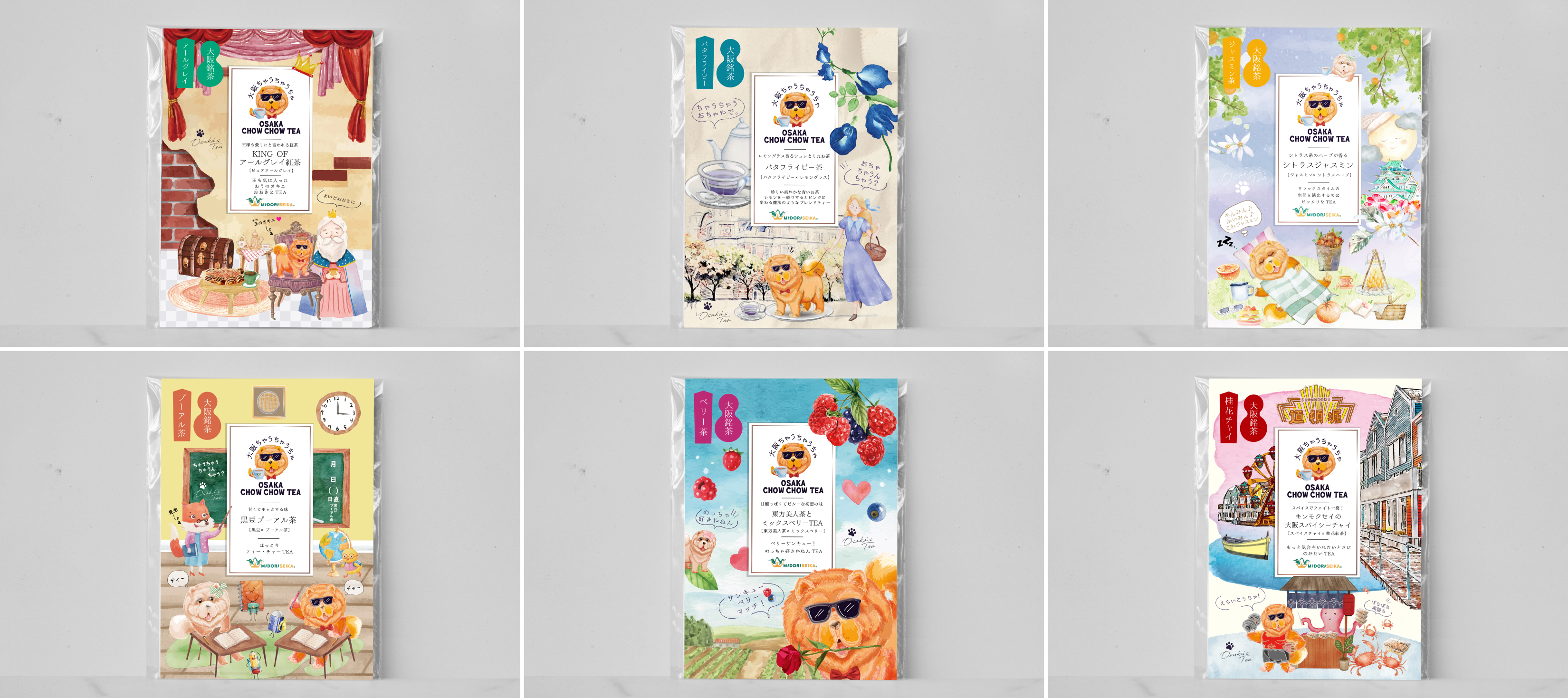 「大阪ちゃうちゃうちゃ」は全部で6種類。パッケージが可愛い。