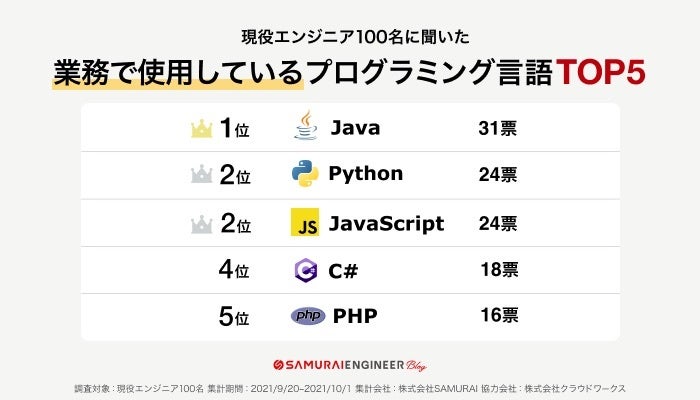 業務で使用しているプログラミング言語