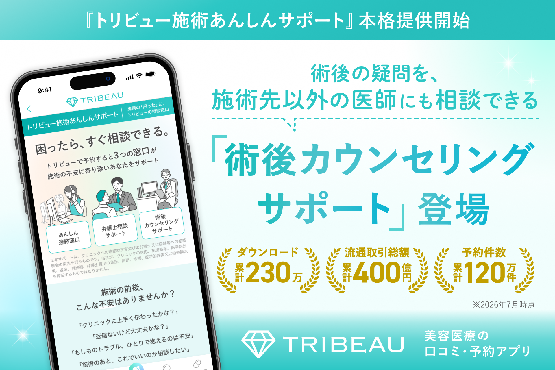 美容医療の術後の疑問を別の医師に相談できる『術後カウンセリングサポート』を開始。『トリビュー施術あんしんサポート』を本格提供