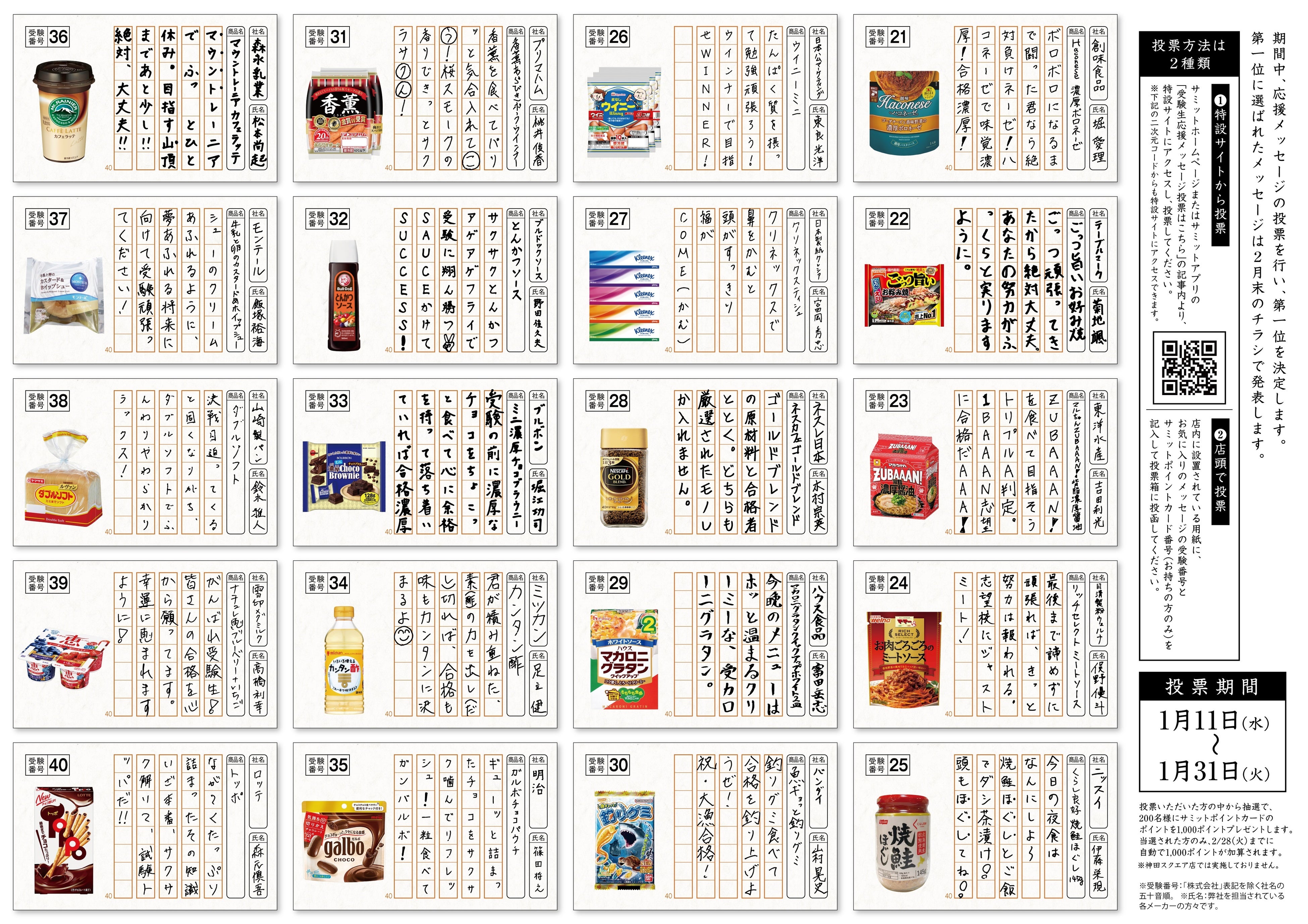 受験生応援メッセージ共通テストの解答（裏面）