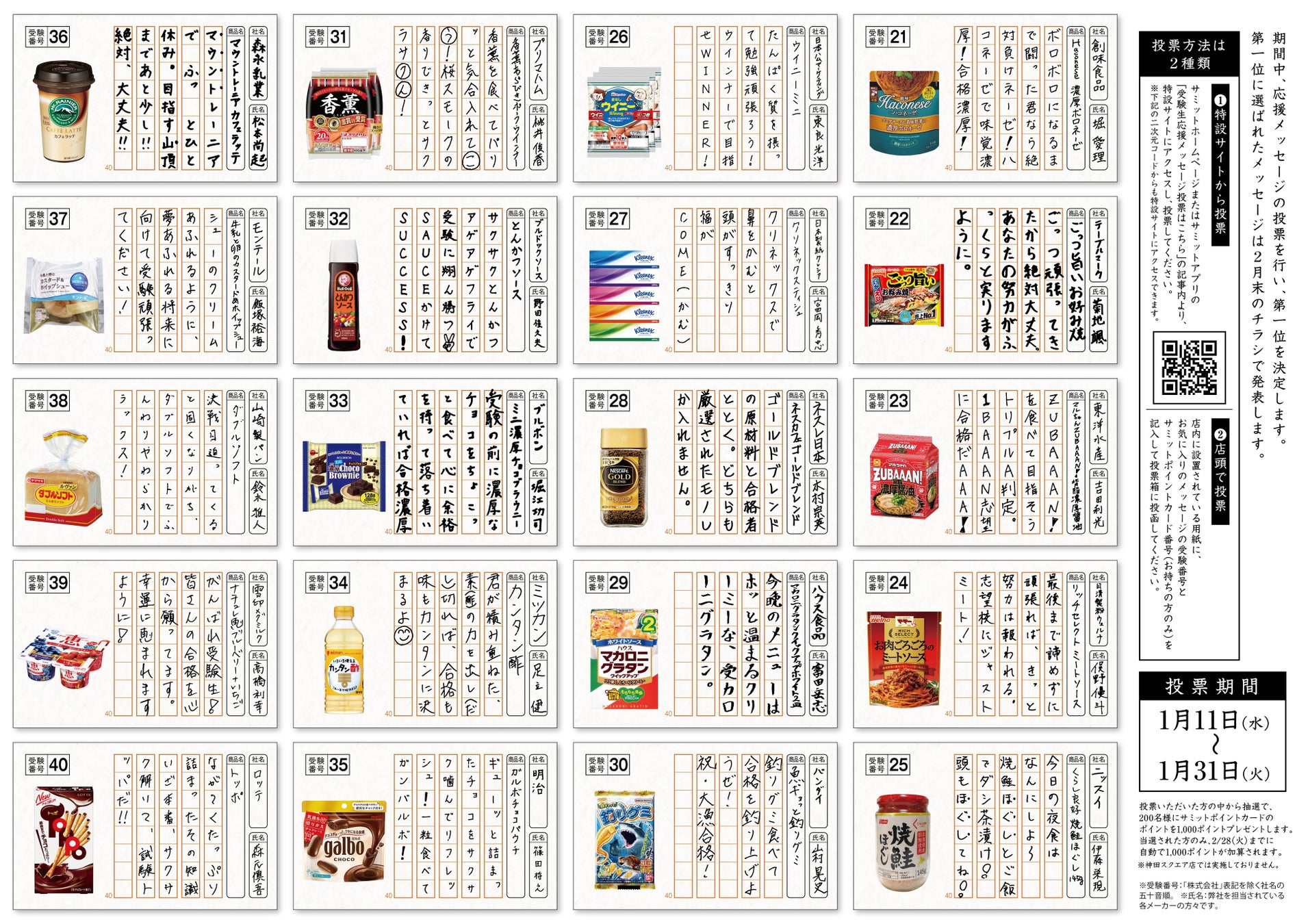 受験生応援メッセージ共通テストの解答(裏面)