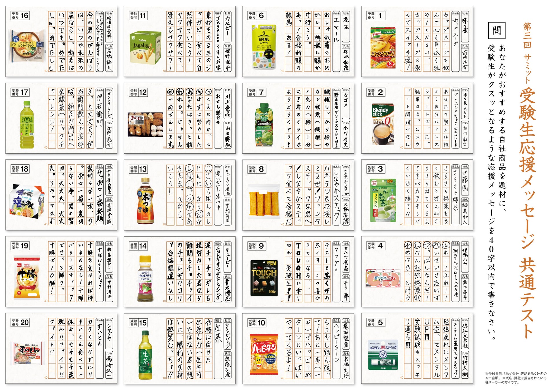 受験生応援メッセージ共通テストの解答(表面)