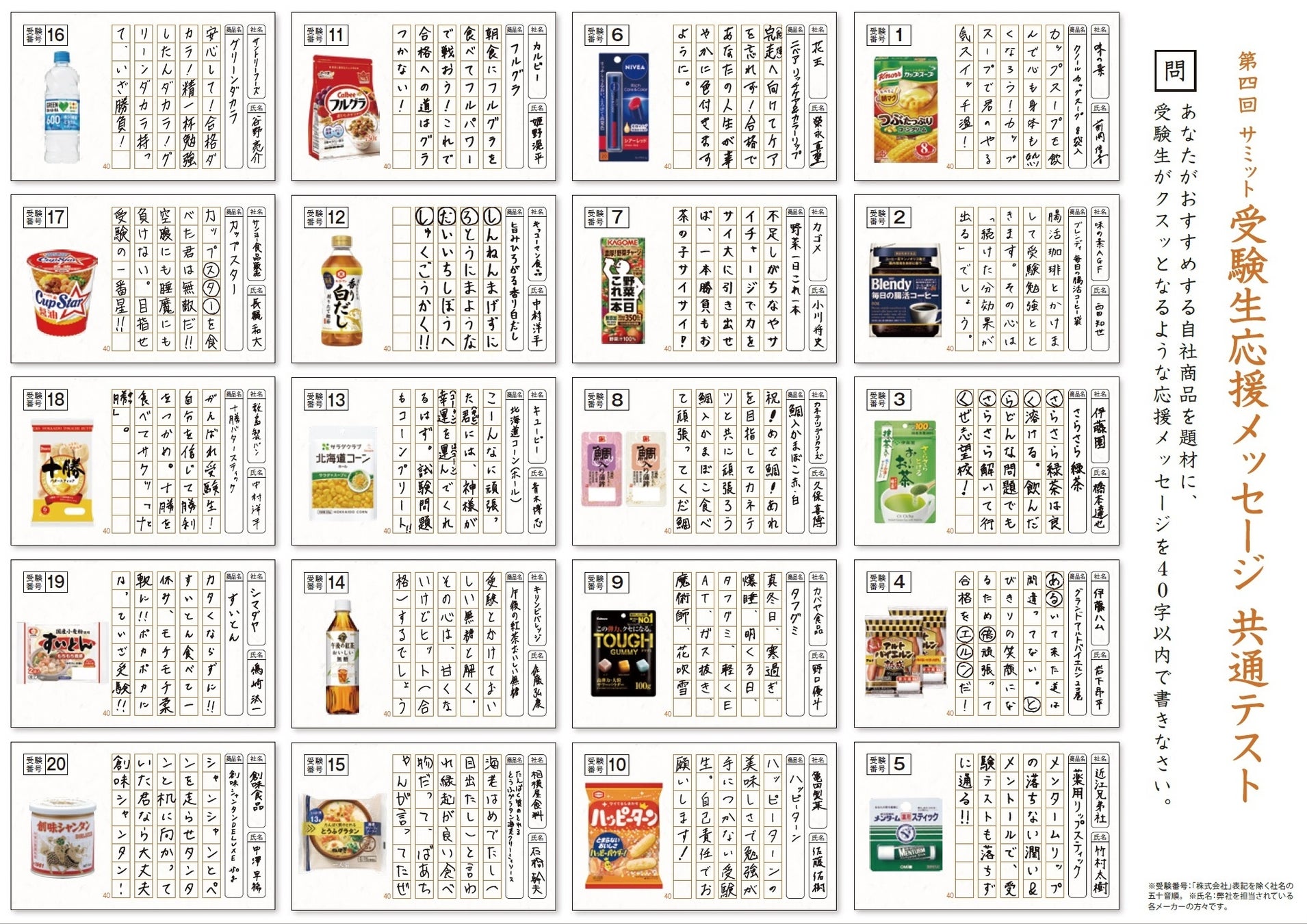 受験生応援メッセージ共通テストの解答(表面)