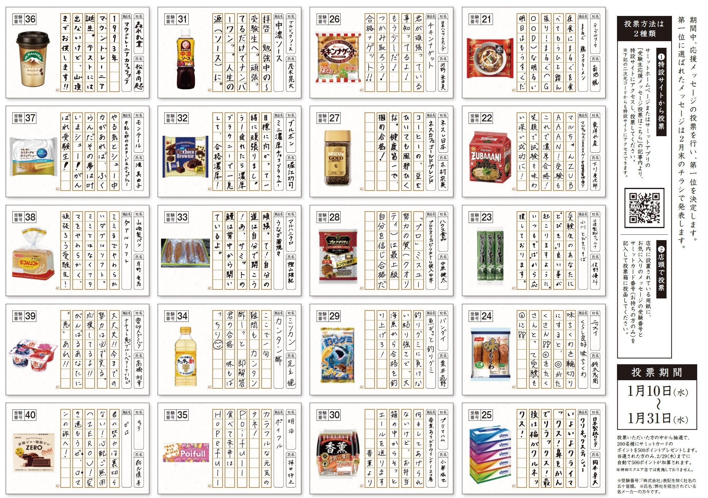 受験生応援メッセージ共通テストの解答（裏面）