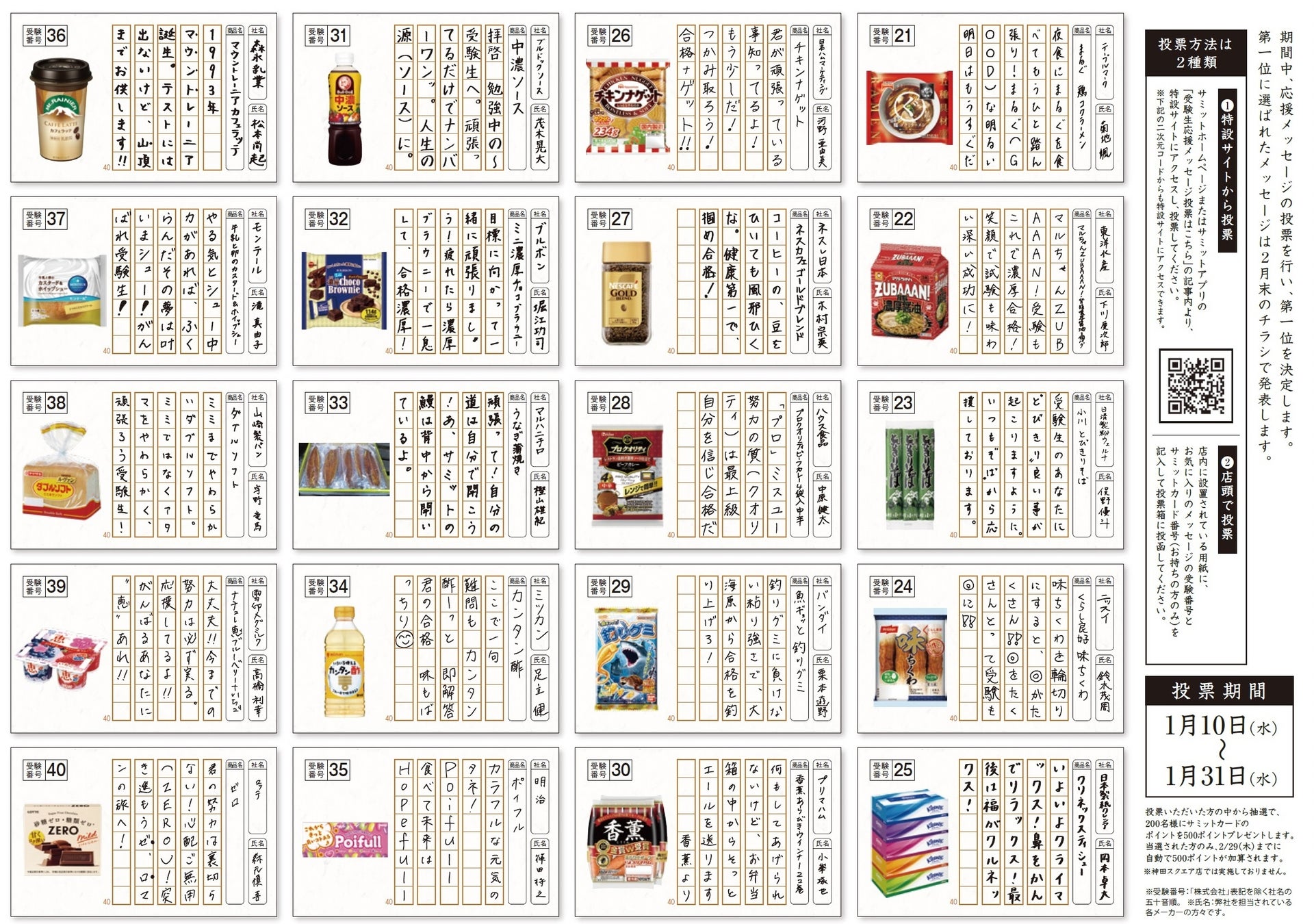 受験生応援メッセージ共通テストの解答(裏面)