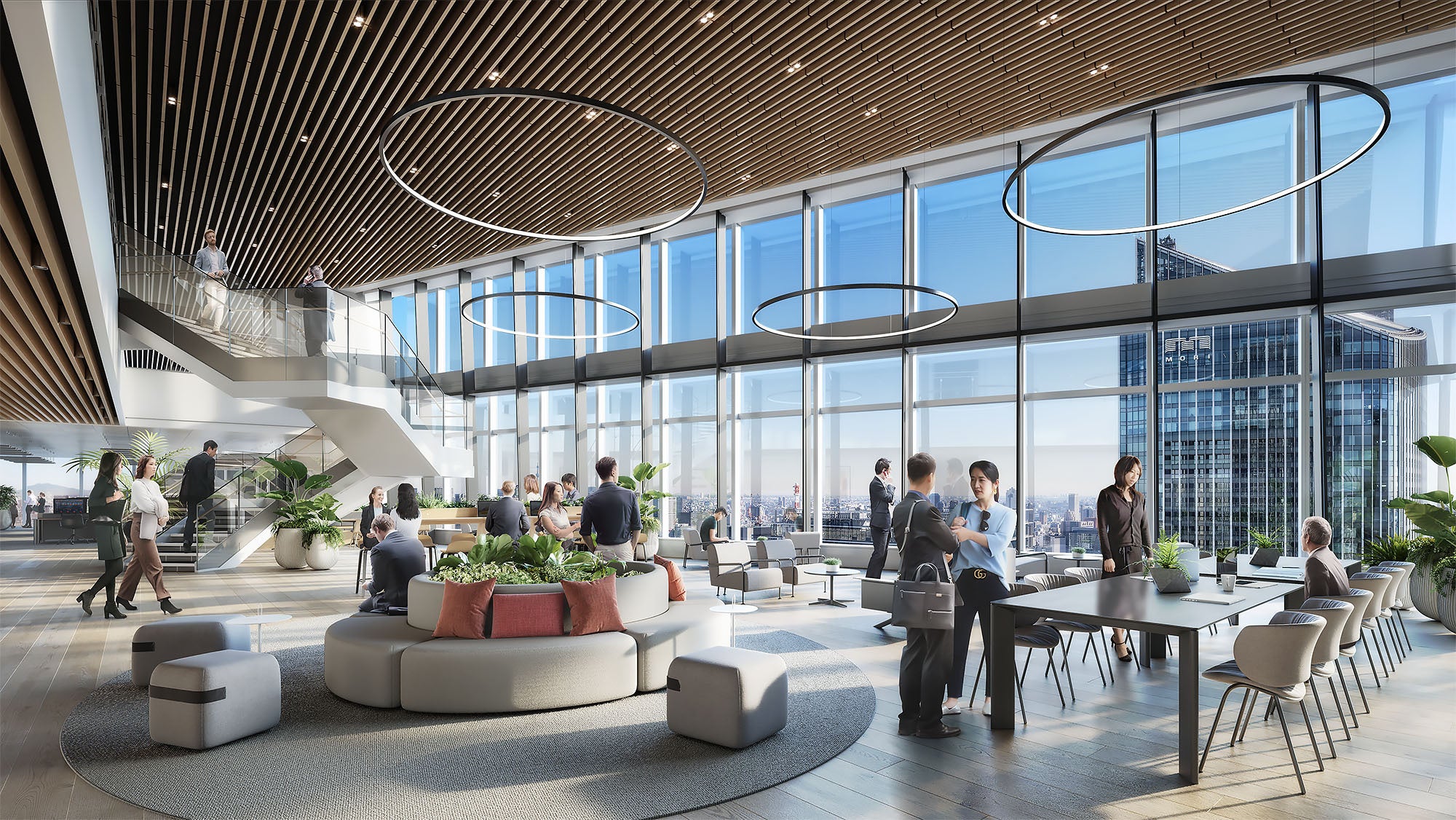 マグネットゾーン：ワーカー同士のコミュニケーションやコラボレーションを促進ⒸDBOX for Mori Building Co., Ltd.