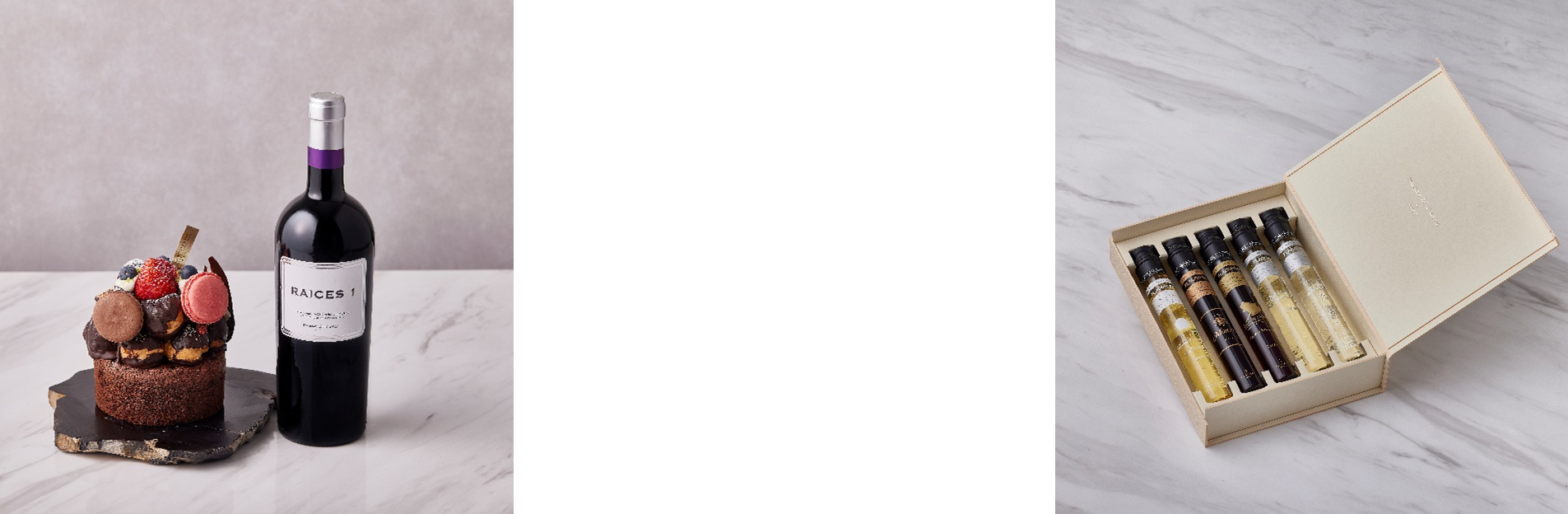 画像左より、Feel Specialセット（信濃屋）6,500円、MAIAMワイン　エトワール・カド（ジー ケヤキザカ）11,000円