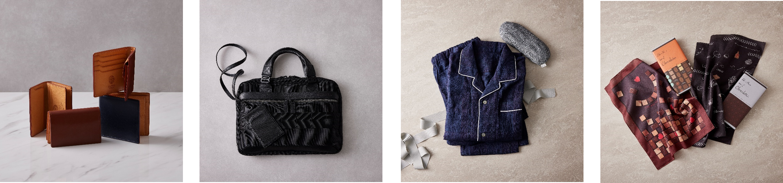 画像左上より、GANZO 六本木、ブリーフィング。画像左下より、ウチノ タッチ、クラシクス・ザ・スモールラグジュアリ。