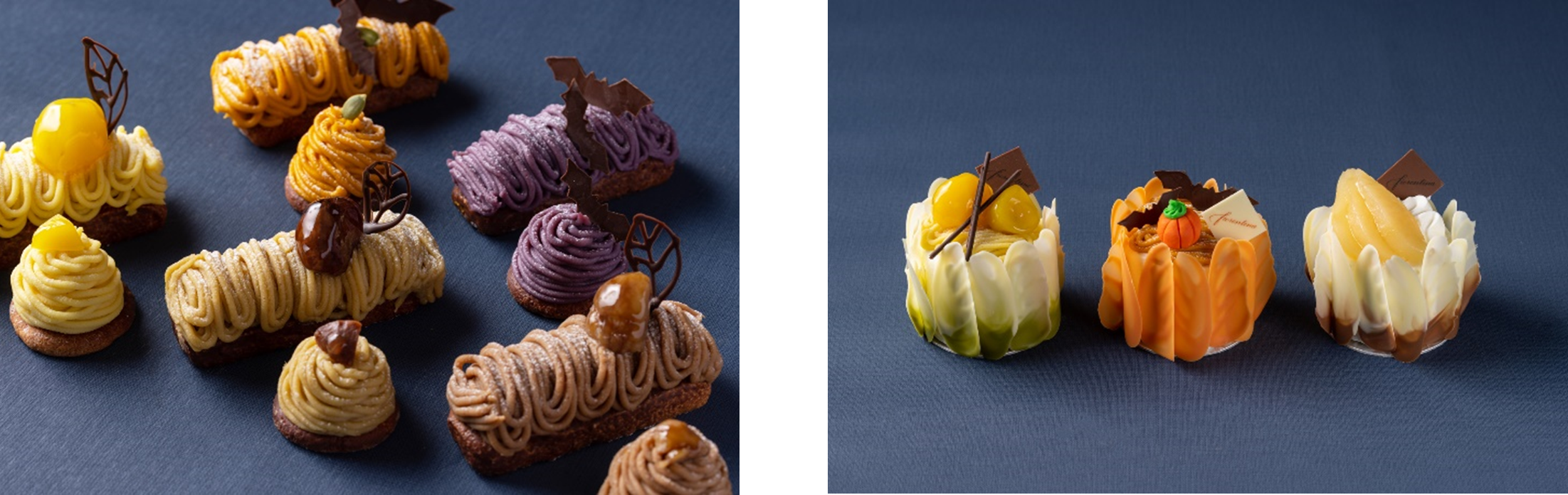 画像左は、「モンテビアンコ」／画像右は「グランド プレミアム ショートケーキ（マロン、パンプキン、洋梨）」