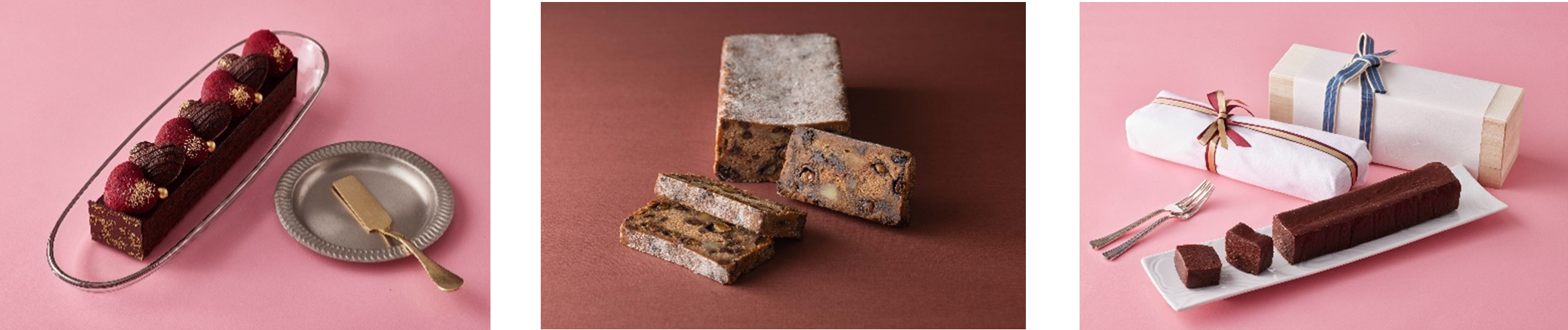 画像左より、ショコラアムール（パティスリー パブロフ）／シュトーレンショコラ（ラ ブティック ドゥ ジョエル・ロブション）／ショコラクラシック（ブリコラージュ ブレッド アンド カンパニー）
