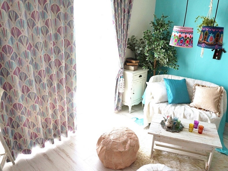 モロッカンスタイルの楽しいデザイン遮光カーテン　＜メディナ　ディープ＞