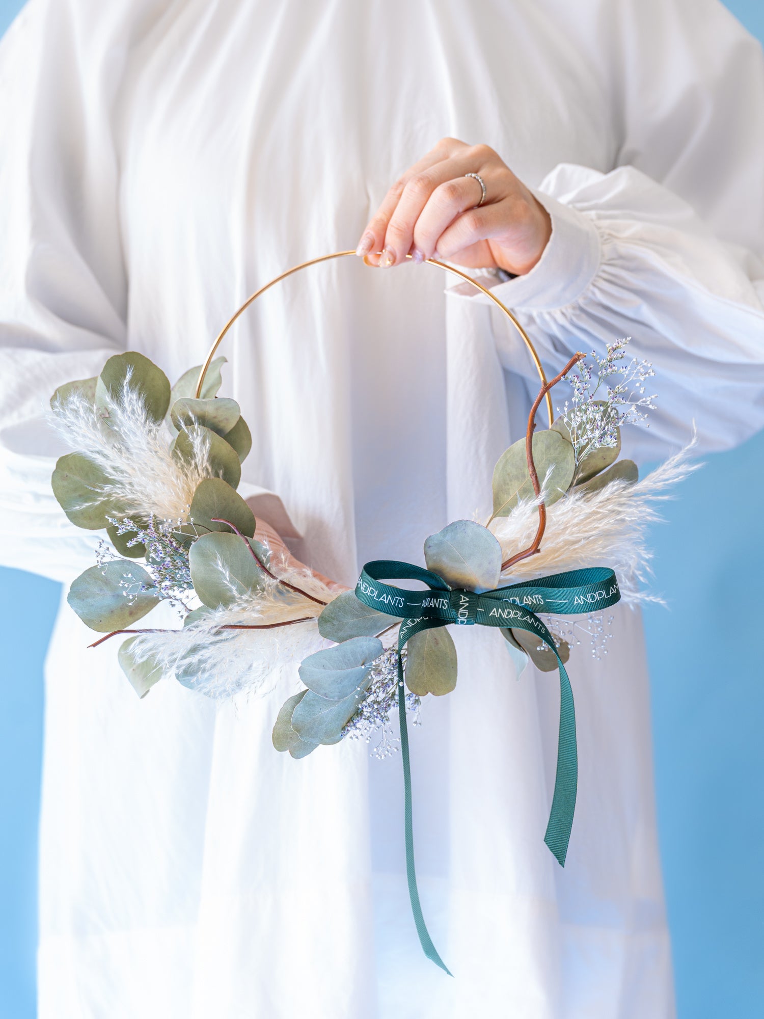 パウダースノーなドライフラワーフープオブジェ