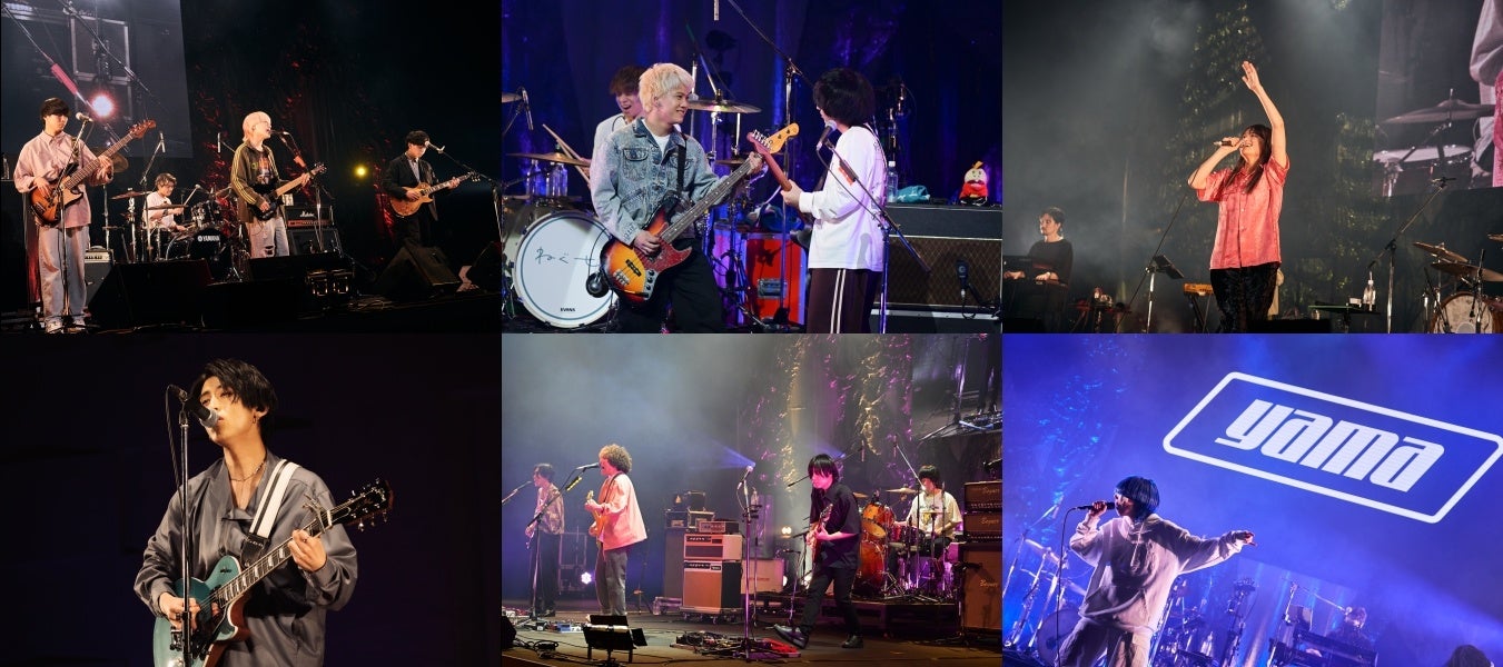 上段左から：ヤングスキニー、ねぐせ。、iri、下段左から：れん、KANA-BOON、yama