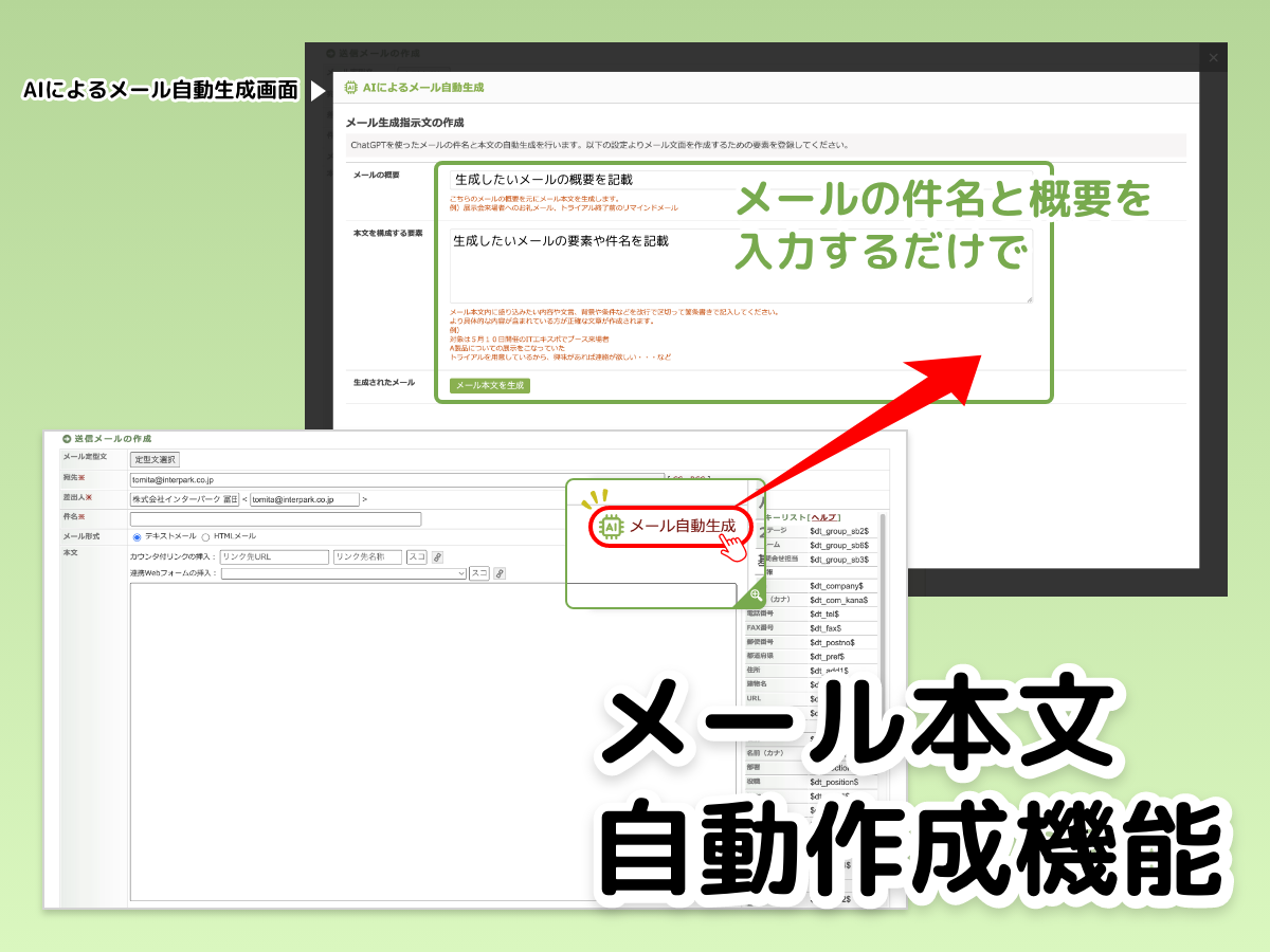 メール本文自動作成機能イメージ図