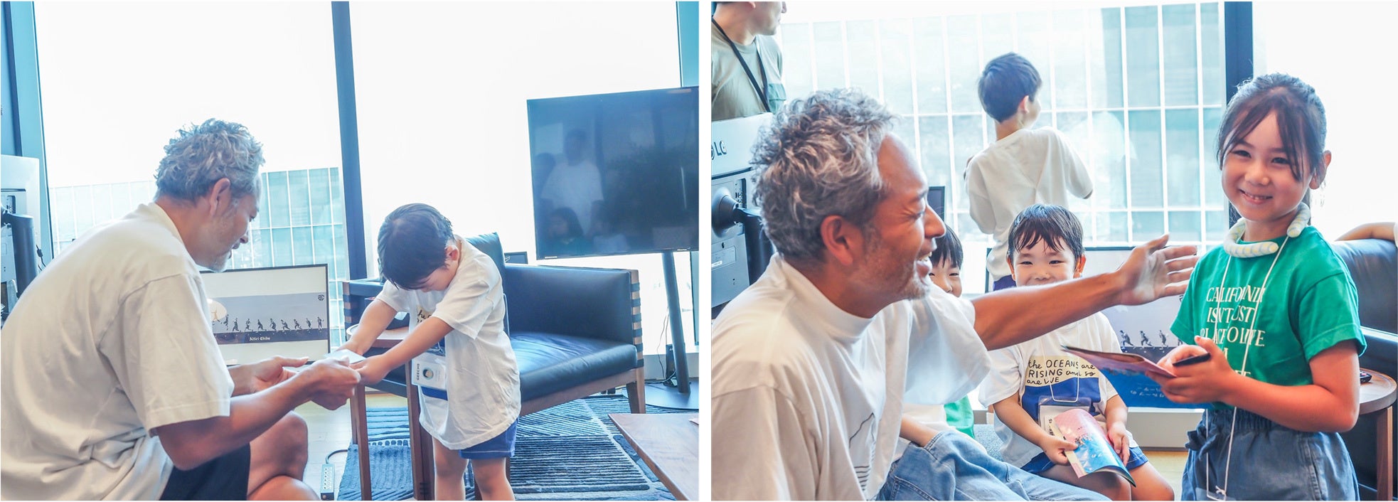 ▲緊張しながら、社長と名刺交換や気になることを質問