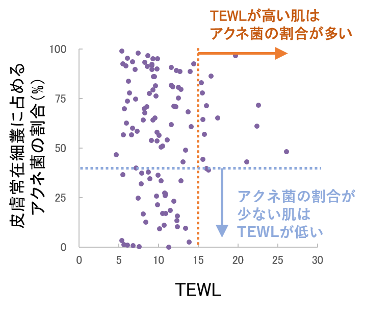 アクネ菌の割合とTEWL