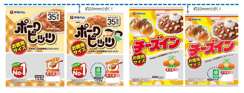 ポークビッツ250g、チーズイン250ｇ包材サイズ変更