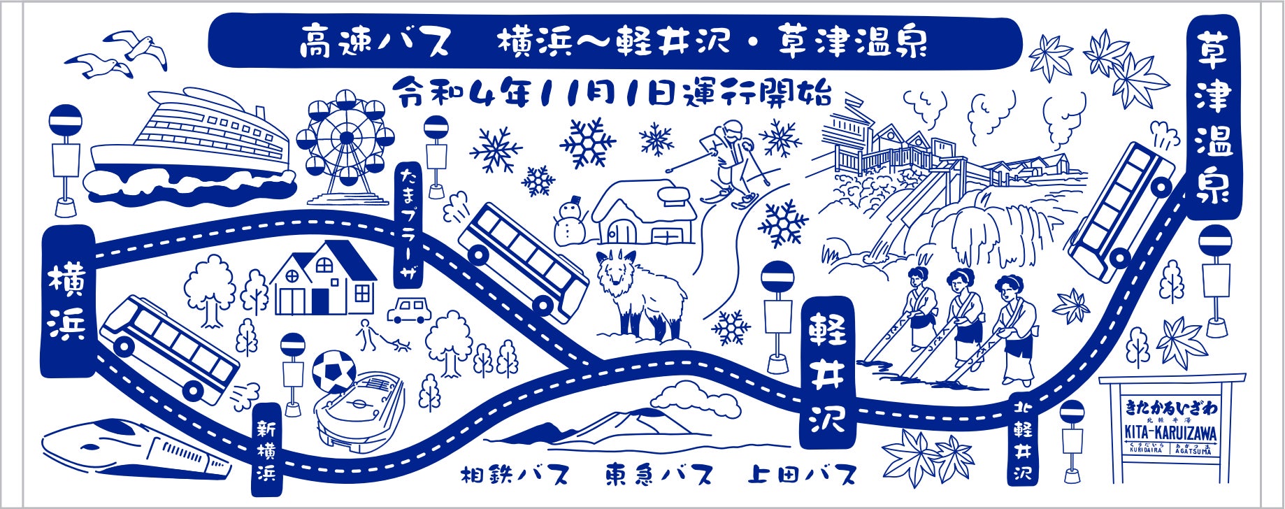 軽井沢・草津温泉方面ご乗車のお客さまに先着でプレゼントする「開業記念手ぬぐい」