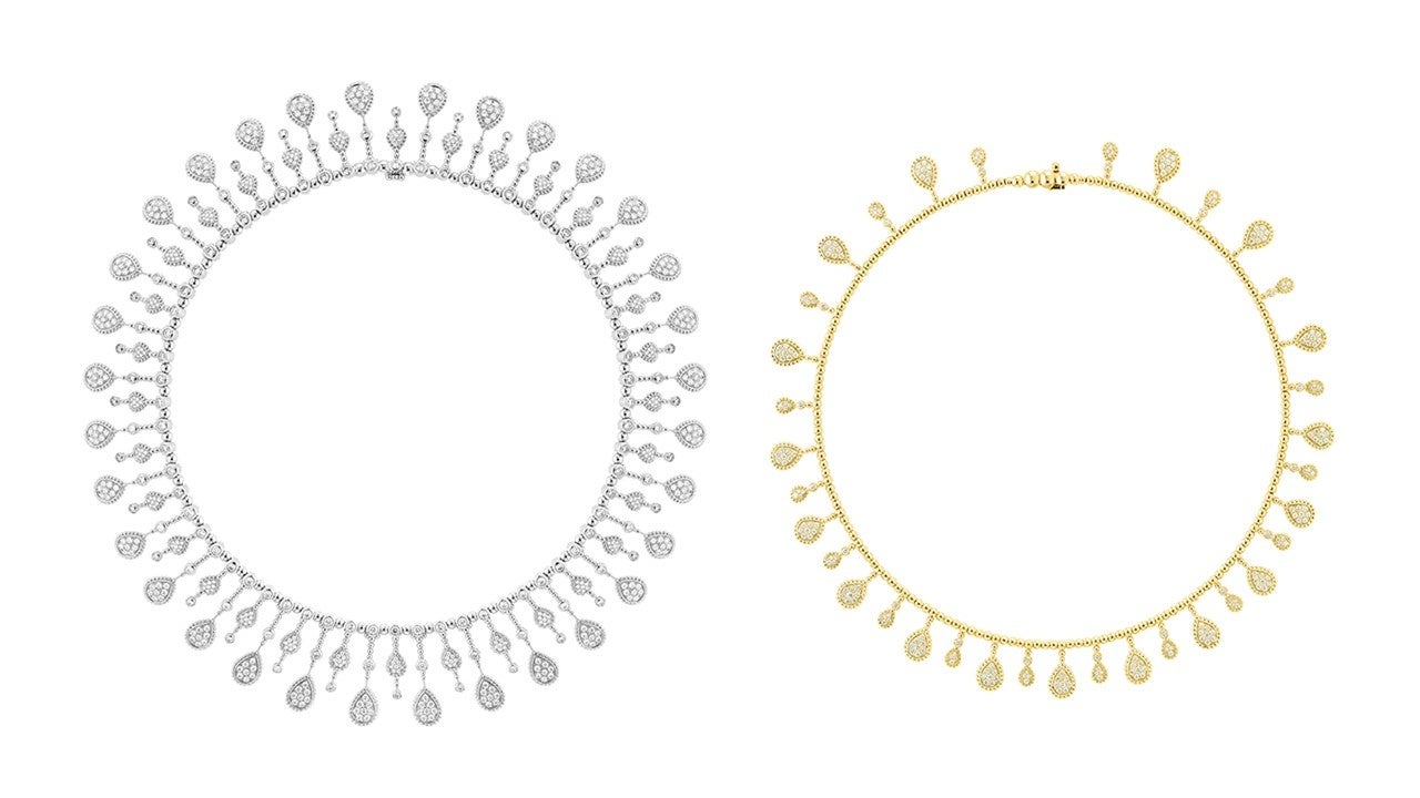 左から セルパンボエム マルチモチーフ ネックレス ￥12,342,000(予定価格) セルパンボエム ネックレス 35モチーフ エクストラスモール ￥4,065,600(予定価格)