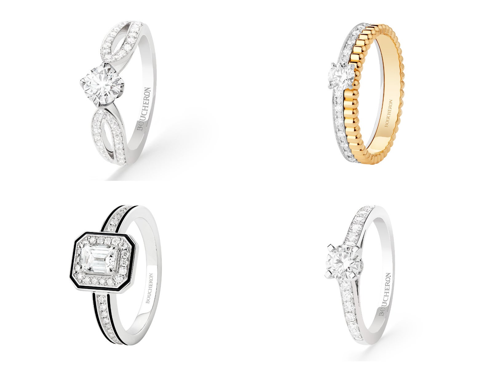 左上から時計回り：「ポン ドゥ パリ」、「キャトル」、「ビーラブド」、「ヴァンドーム リズレ」ⒸBOUCHERON