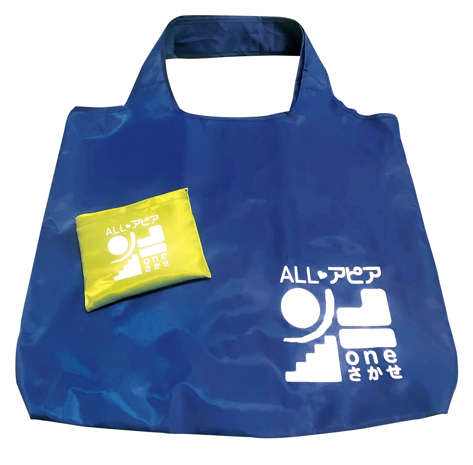 スタンプラリーに参加するともらえる本事業のロゴマークをあしらったオリジナルエコバッグ。多くの人にこのエコバッグを持って逆瀬川周辺でお買い物をしていただきたいと願って作成しました。