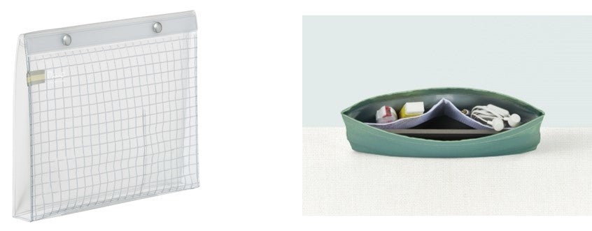 （左）ペンポケットの付いた透明ケース、（右）ポケットの付いたインナーケース