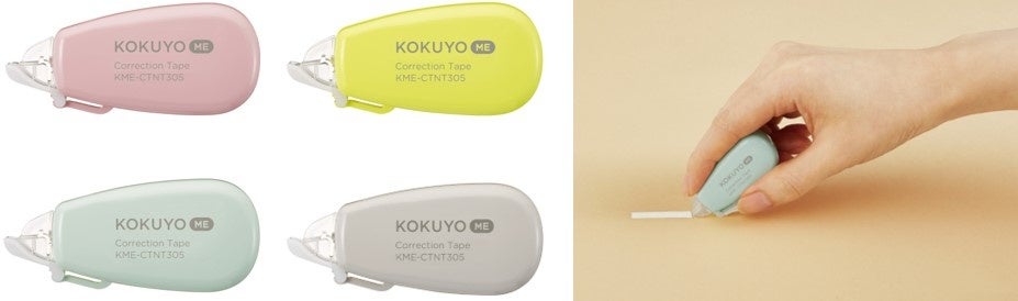 （左）修正テープ　ラインアップ、（右）使用イメージ