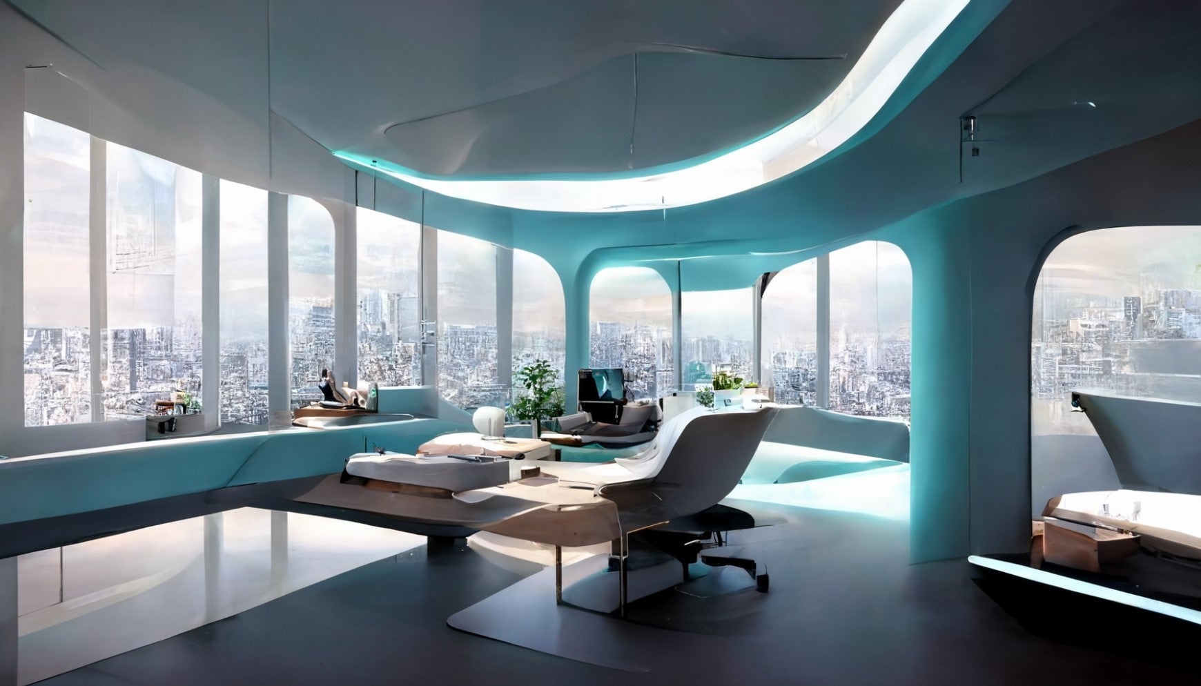 ＜ AIがテキストから生成した「2030年にコクヨが発表する最高のオフィス空間」＞