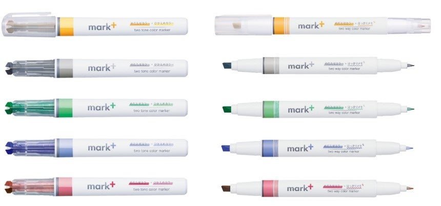 マークタス新色（上から）ゴールド、グレー、ライトグリーン、ネイビー、レッド　