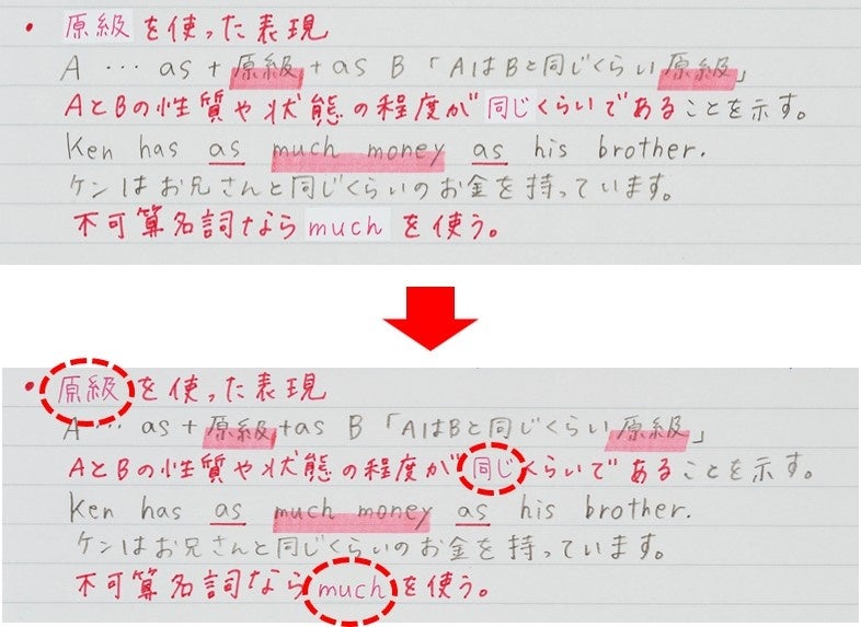 （上）従来品、（下）キャンパス ノートのための修正テープ