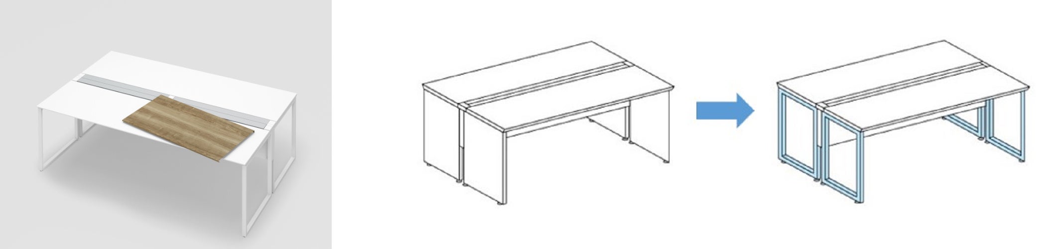 （左から）天板カバー、脚の組み替え例