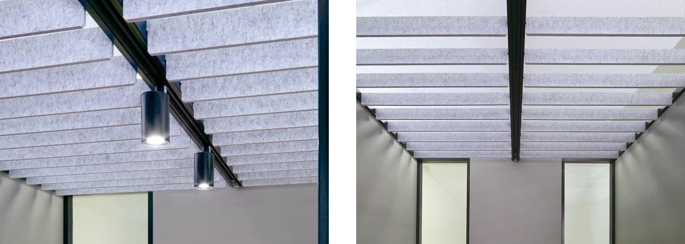 （左から）配線ダクトレール、天井ルーバー ※ともにオプションです。照明器具は別途ご用意ください。