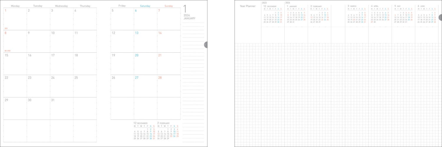 （左から）マンスリーページ、イヤープランナーページ