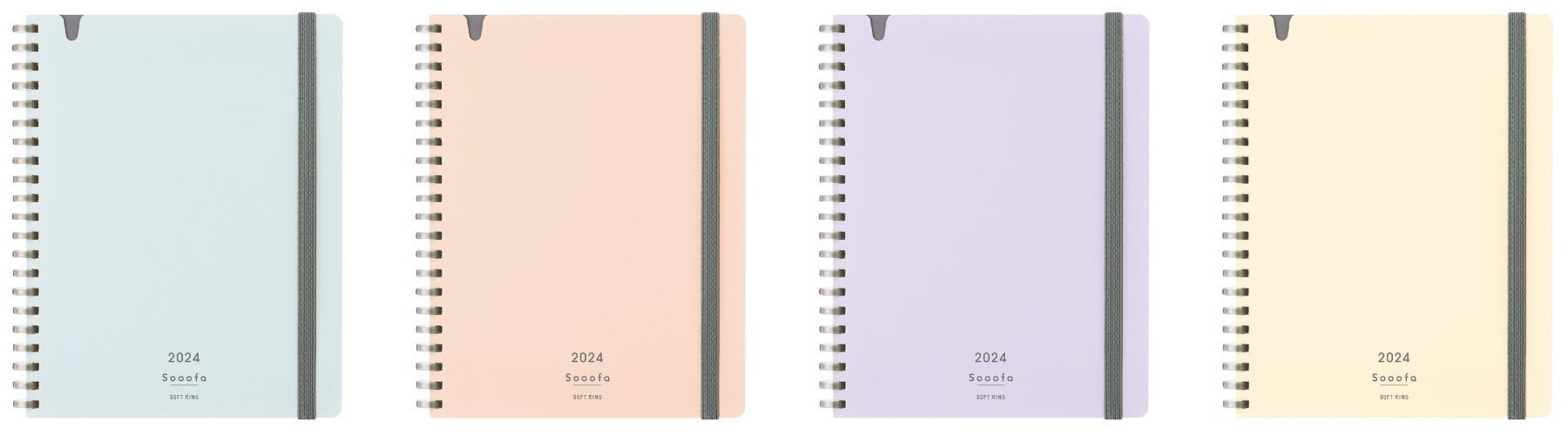 （左から）ライトブルー、ピンク、パープル、アイボリー