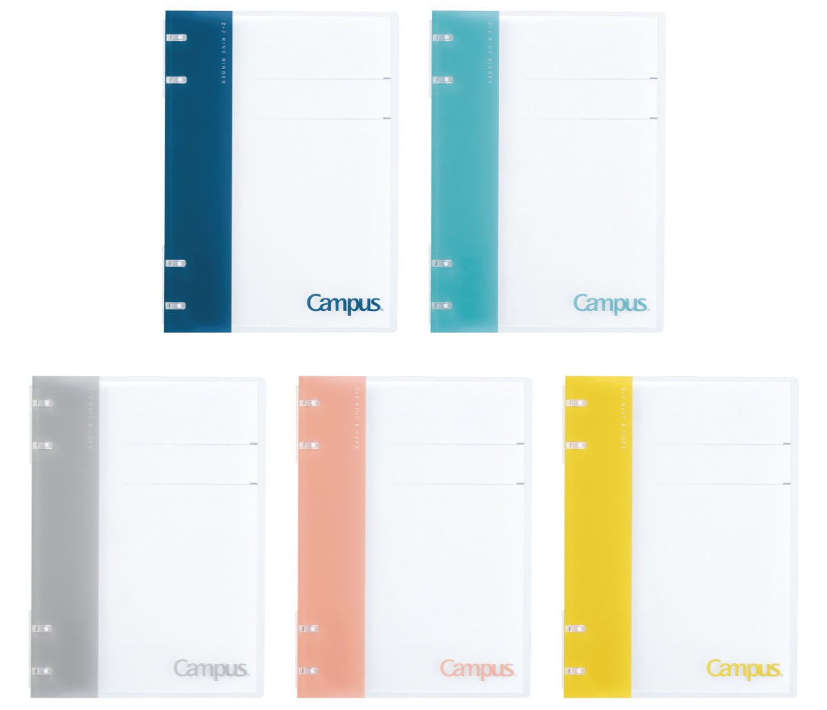 （左上から）ネイビー、ライトブルー、グレー、ピンク、イエロー