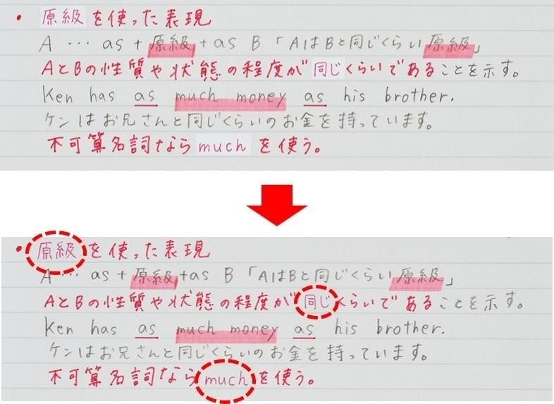 （上）従来品、（下）キャンパス ノートのための修正テープ