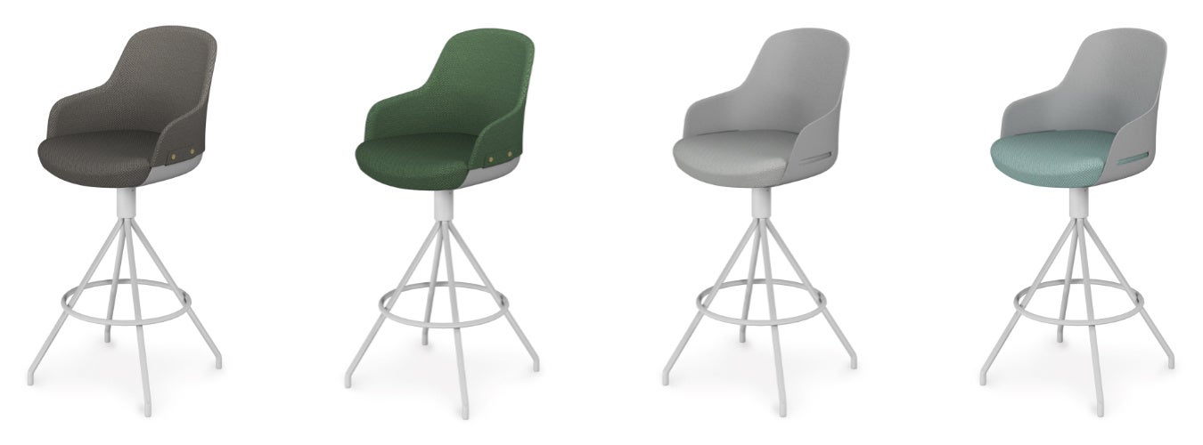 ハイタイプのクッションタイプ（左2脚）、樹脂タイプ（右2脚）