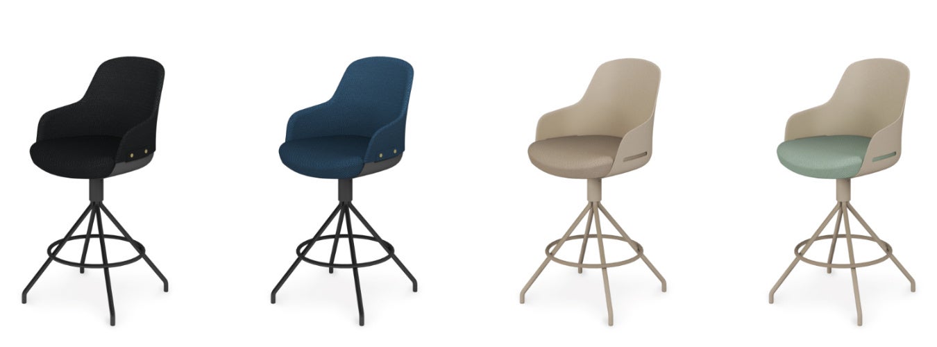 ミドルハイタイプのクッションタイプ（左2脚）、樹脂タイプ（右2脚）